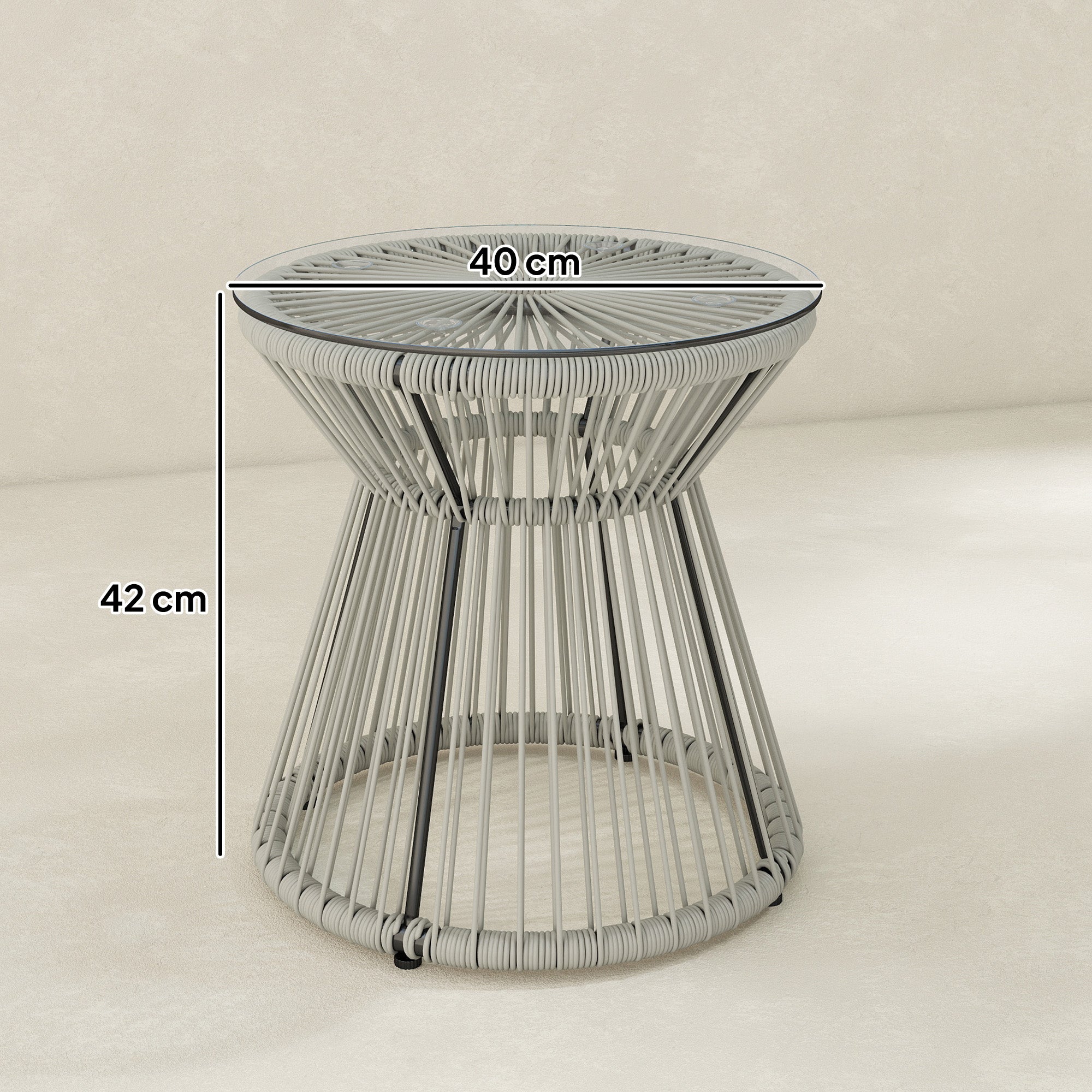 Outsunny Rattan Outdoor Coffee Table, PE Rattan Wicker Bistro Side Table with Tempered Glass Top, Light Grey 