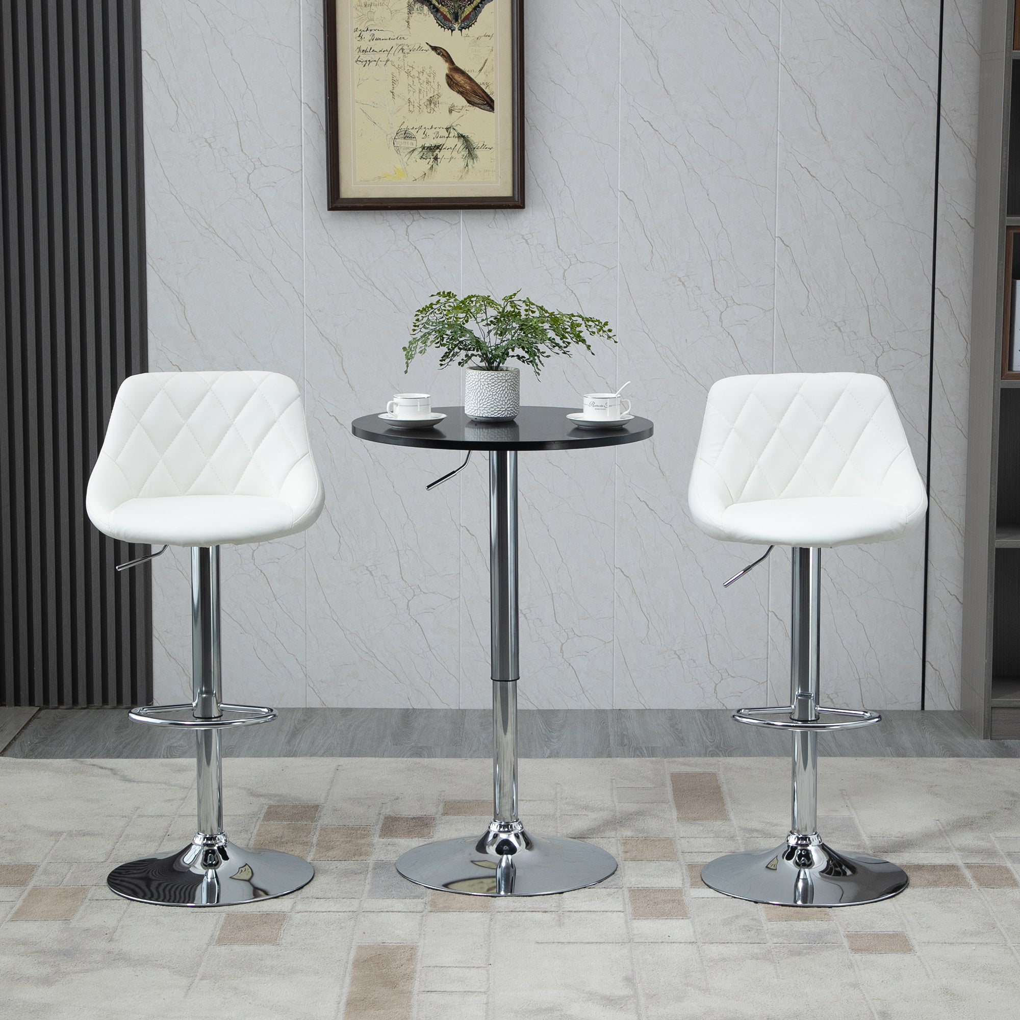 HOMCOM Round Height Adjustable Bar Table Counter Pub Desk with Metal Base for Home Bar, Dining Room, Kitchen, Black 