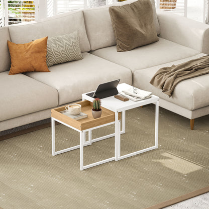 HOMCOM Set of Two Boxy Nesting Tables - White/Wood-Effect 