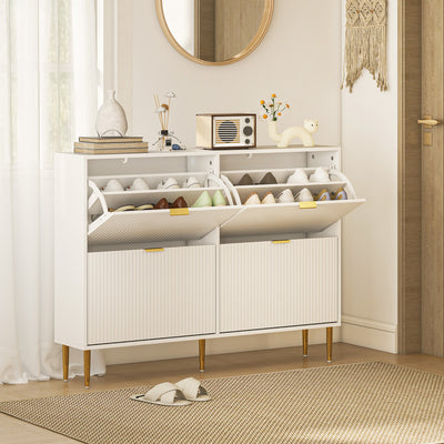 HOMCOM Narrow Shoe Cabinet with 4 Flip Drawers - White 