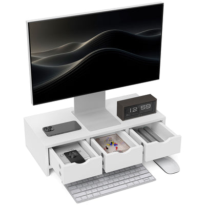 HOMCOM Monitor Stand Riser with 3 Drawers, Monitor Riser for Laptop, Computer, PC, Small Printer, 51 x 24 x 13cm, White 