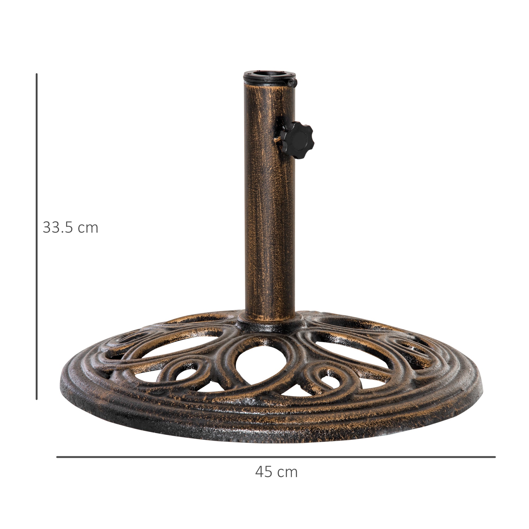 Outsunny 11.5 kg Cast Metal Round Patio Umbrella Base Stand, Umbrella Holder for Outdoor, Patio, Garden, Bronze Tone 
