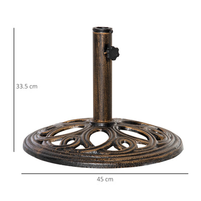 Outsunny 11.5 kg Cast Metal Round Patio Umbrella Base Stand, Umbrella Holder for Outdoor, Patio, Garden, Bronze Tone 