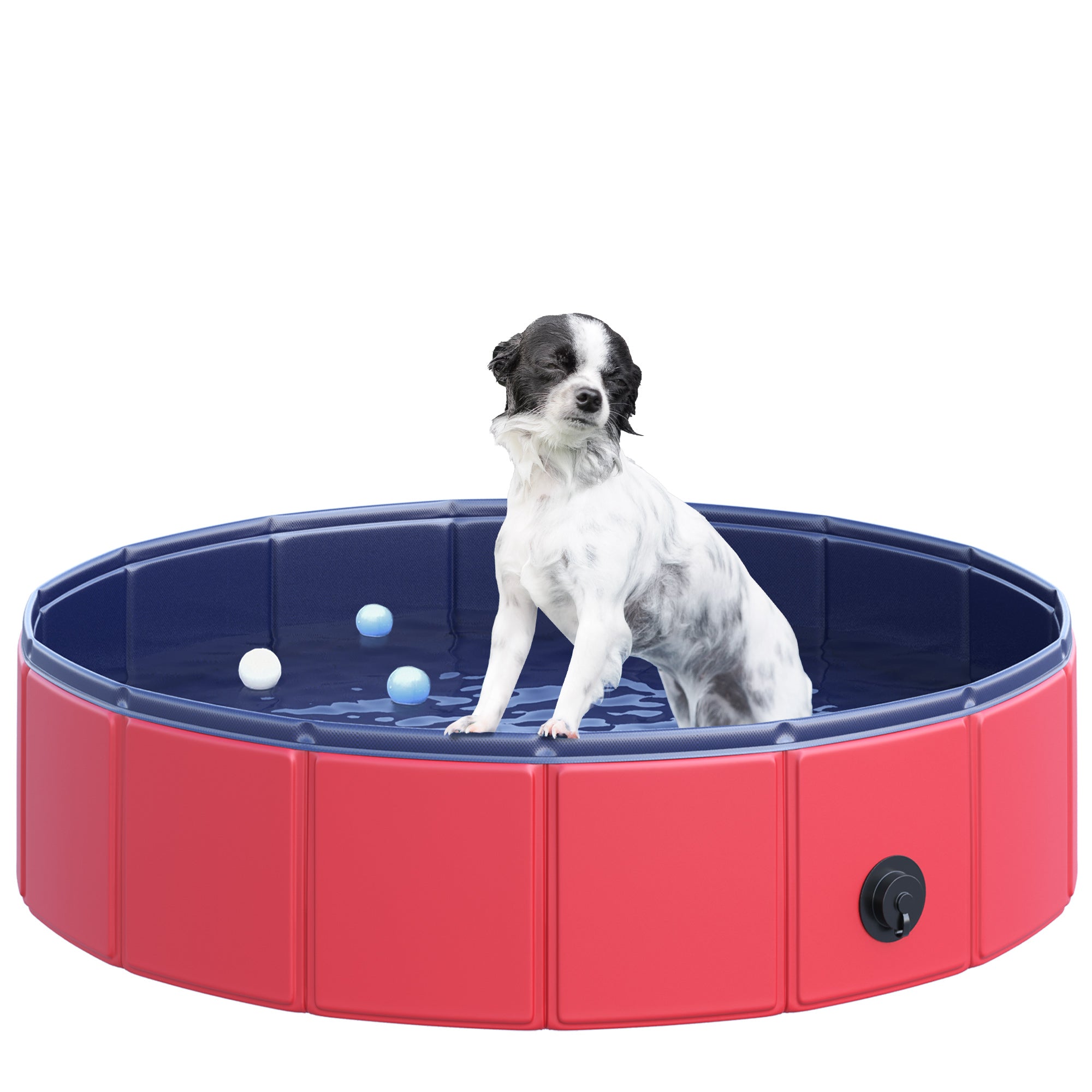 PawHut Foldable Dog Paddling Pool Pet Cat Swimming Pool Indoor/Outdoor Collapsible Summer Bathing Tub Shower Tub Puppy Washer (Φ80 × 20H cm, Red) 
