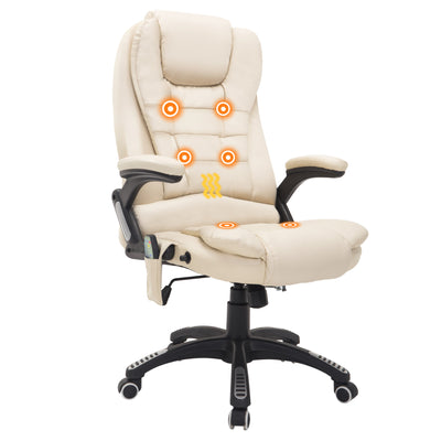 HOMCOM Executive Office Chair with Massage and Heat, High Back PU Leather Massage Office Chair with Adjustable Height, Beige 