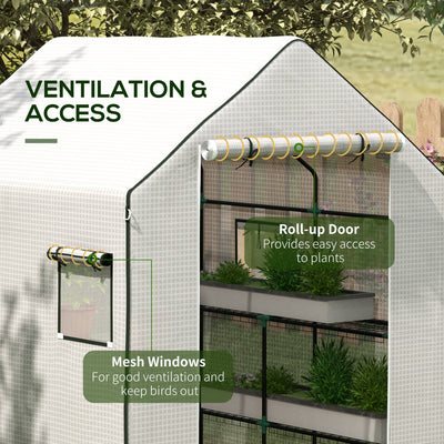 Outsunny Greenhouse Cover Replacement Walk-in PE Hot House Cover with Roll-up Door and Windows, 140 x 143 x 190cm, White 