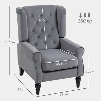 HOMCOM Wingback Accent Chair, Retro Upholstered Button Tufted Occasional Chair for Living Room and Bedroom, Light Grey 