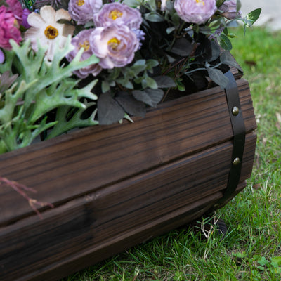 Outsunny 2PCs 56L Wooden Planter Box Flower Plant Pot Outdoor Flower Beds Plant Box with Solid Wood Carbonized Colour 