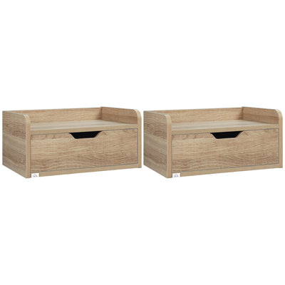 HOMCOM Floating Nightstand Set of 2 Wall Mounted Bedside Table with Storage Drawer for Bedroom, Natural 