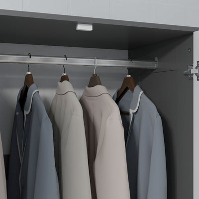 HOMCOM 2 Door Wardrobe, Modern Wardrobe with 3 Drawers and Hanging Rod for Bedroom, Grey 