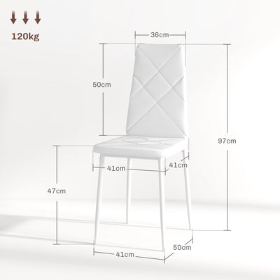 HOMCOM Set of 6 Faux Leather Dining Chairs - White 