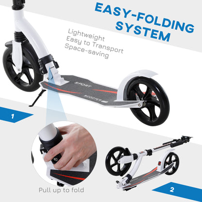 HOMCOM Foldable Kick Scooter with Double Shock Absorption and Big Wheels, Height Adjustable Aluminium Frame Big Wheel Scooter for 14+ Teens Adult - White 
