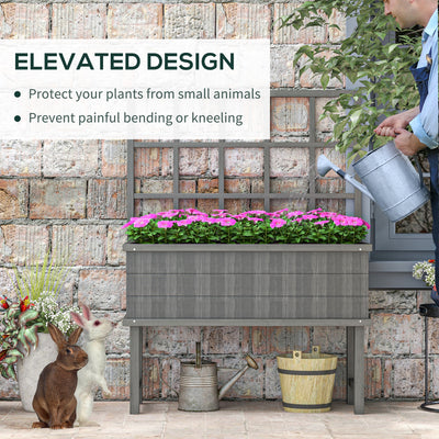 Outsunny 45 x 105cm Wooden Garden Planter, with Trellis - Grey 