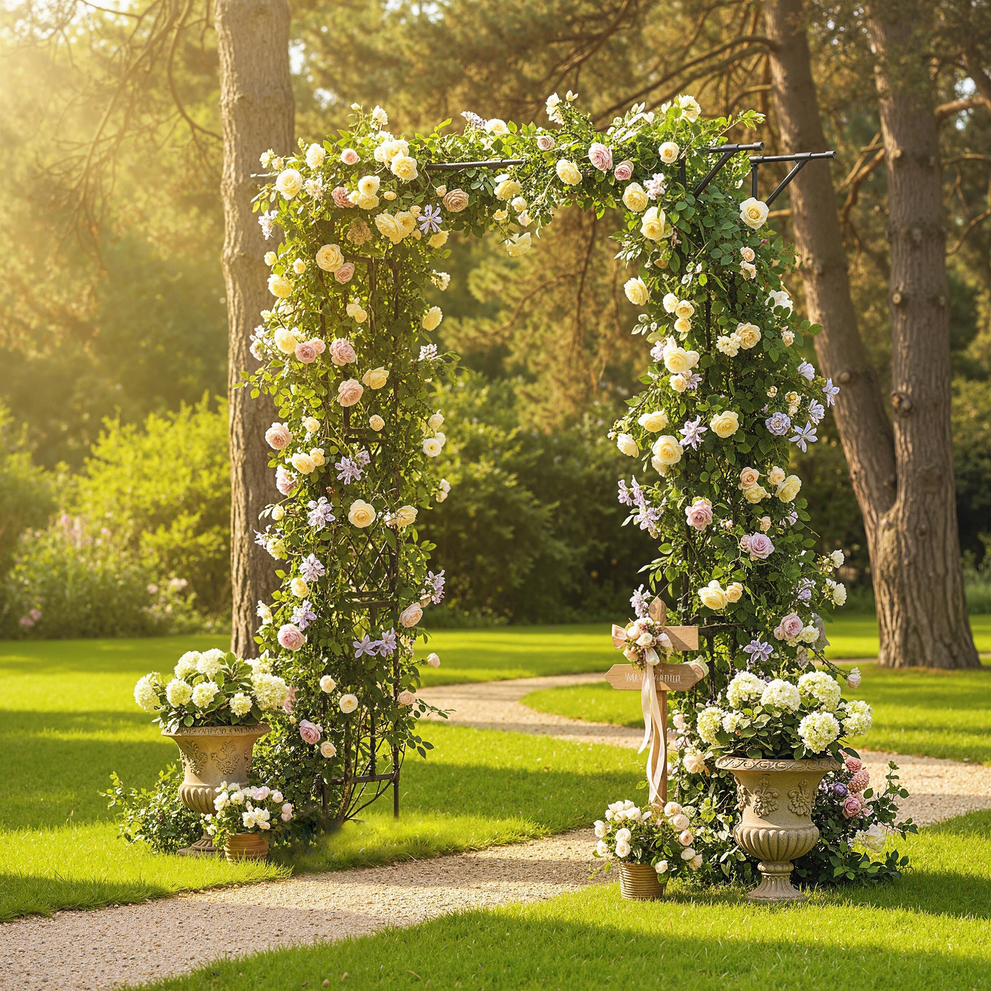 Outsunny Garden Arch, PE-Coated Steel Arbour Trellis for Climbing Plants, Rose Arch, 180 x 40 x 215 cm, Black 