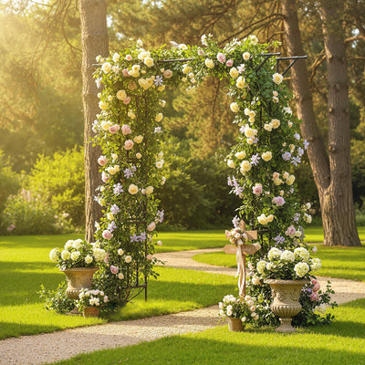 Outsunny Garden Arch, PE-Coated Steel Arbour Trellis for Climbing Plants, Rose Arch, 180 x 40 x 215 cm, Black 