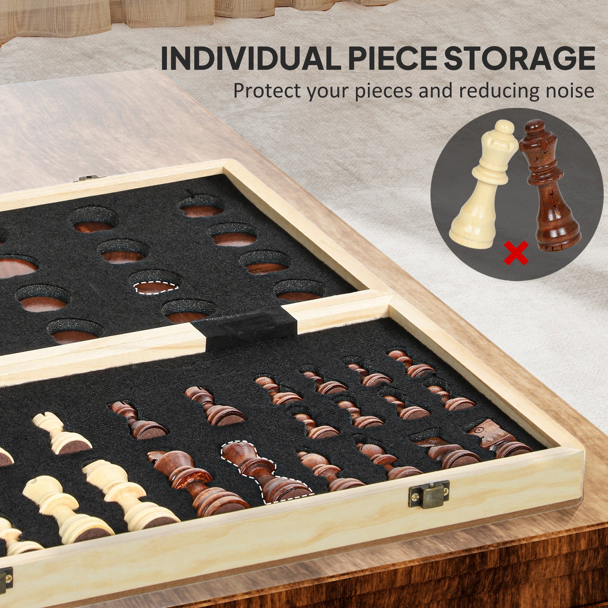 SPORTNOW 15 Inch Chess Set, Foldable Chess and Draughts Set, Brown 