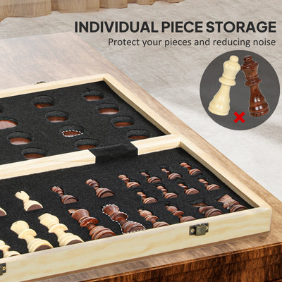 SPORTNOW 15 Inch Chess Set, Foldable Chess and Draughts Set, Brown 