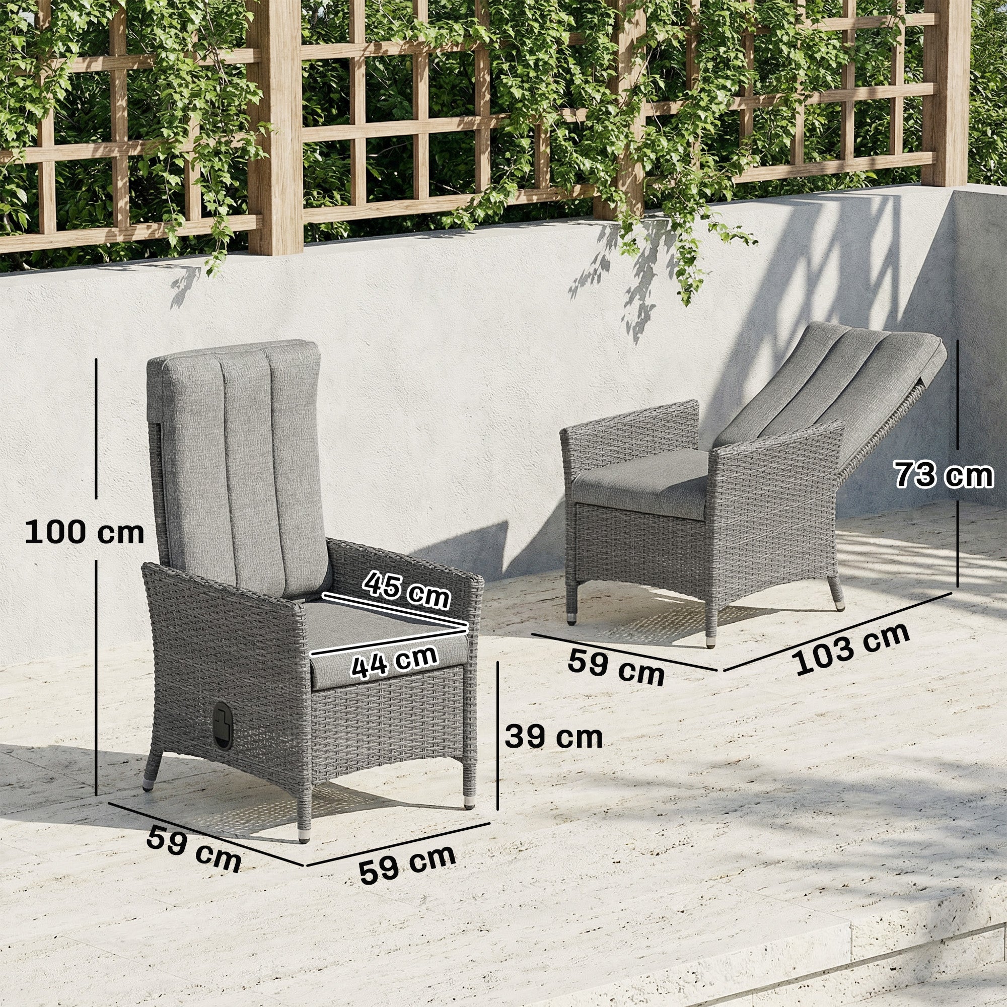 Outsunny 105°-150° Reclining Rattan Chair - Light Grey 