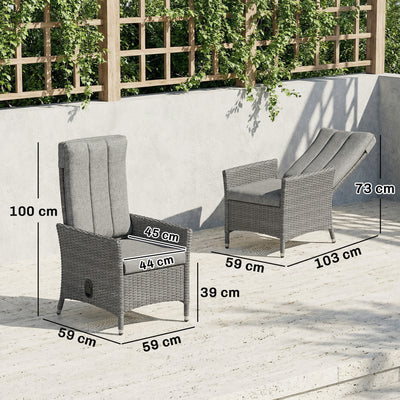 Outsunny 105°-150° Reclining Rattan Chair - Light Grey 