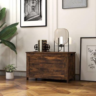 HOMCOM Storage Chest, Modern Storage Trunk with 2 Safety Hinges and Cut-out Handles, Wooden Toy Box for Living Room, Entryway, 76 x 40 x 48 cm, Rustic Brown 