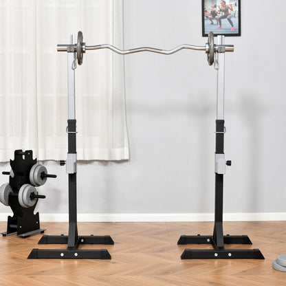 HOMCOM Barbell Squat Rack Adjustable Weight Lifting Bench Max Load 150kg Gym Fitness Strength Training Push up Dip Stand with Wheels