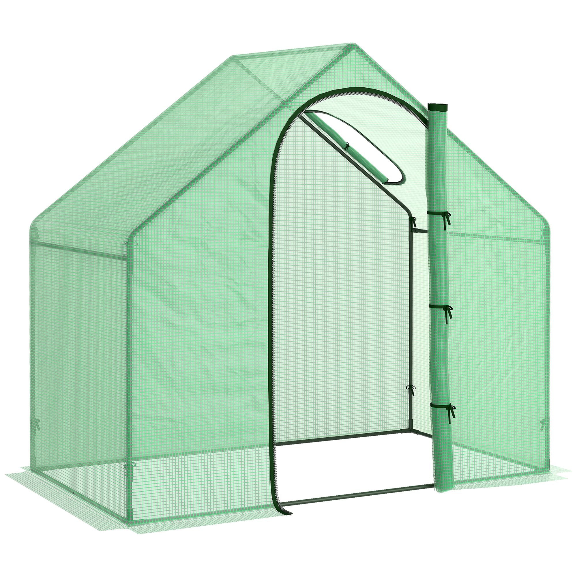 Outsunny Walk In Mini Greenhouse Garden Outdoor Flower Planter Steel Frame w/ Zipped Door & Window, PE Cover, 180 x 100 x 168CM, Green 