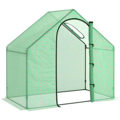 Outsunny Walk In Mini Greenhouse Garden Outdoor Flower Planter Steel Frame w/ Zipped Door & Window, PE Cover, 180 x 100 x 168CM, Green 