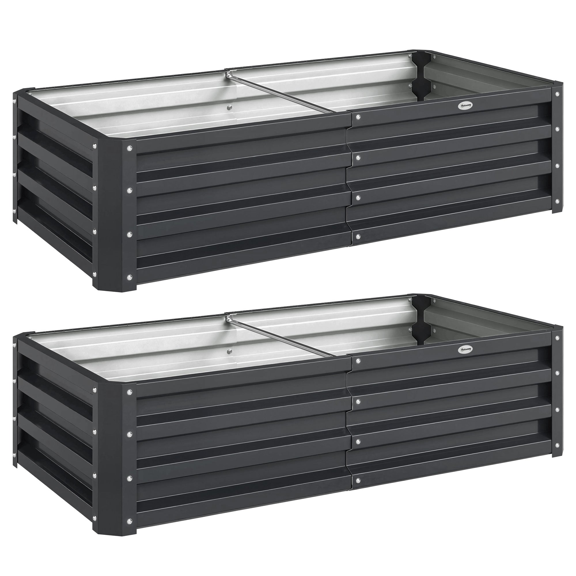 Outsunny Set of 2 Raised Beds for Garden, Galvanised Outdoor Planters for Herbs Vegetables, Use for Patio Balcony, Grey 