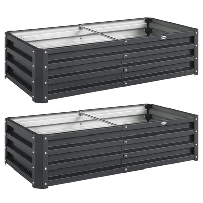 Outsunny Set of 2 Raised Beds for Garden, Galvanised Outdoor Planters for Herbs Vegetables, Use for Patio Balcony, Grey 