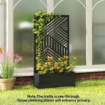 Outsunny Metal Garden Bed for Garden with Trellis, Raised Garden Bed with Privacy Screen, Geometric Slatted Cut-Out 