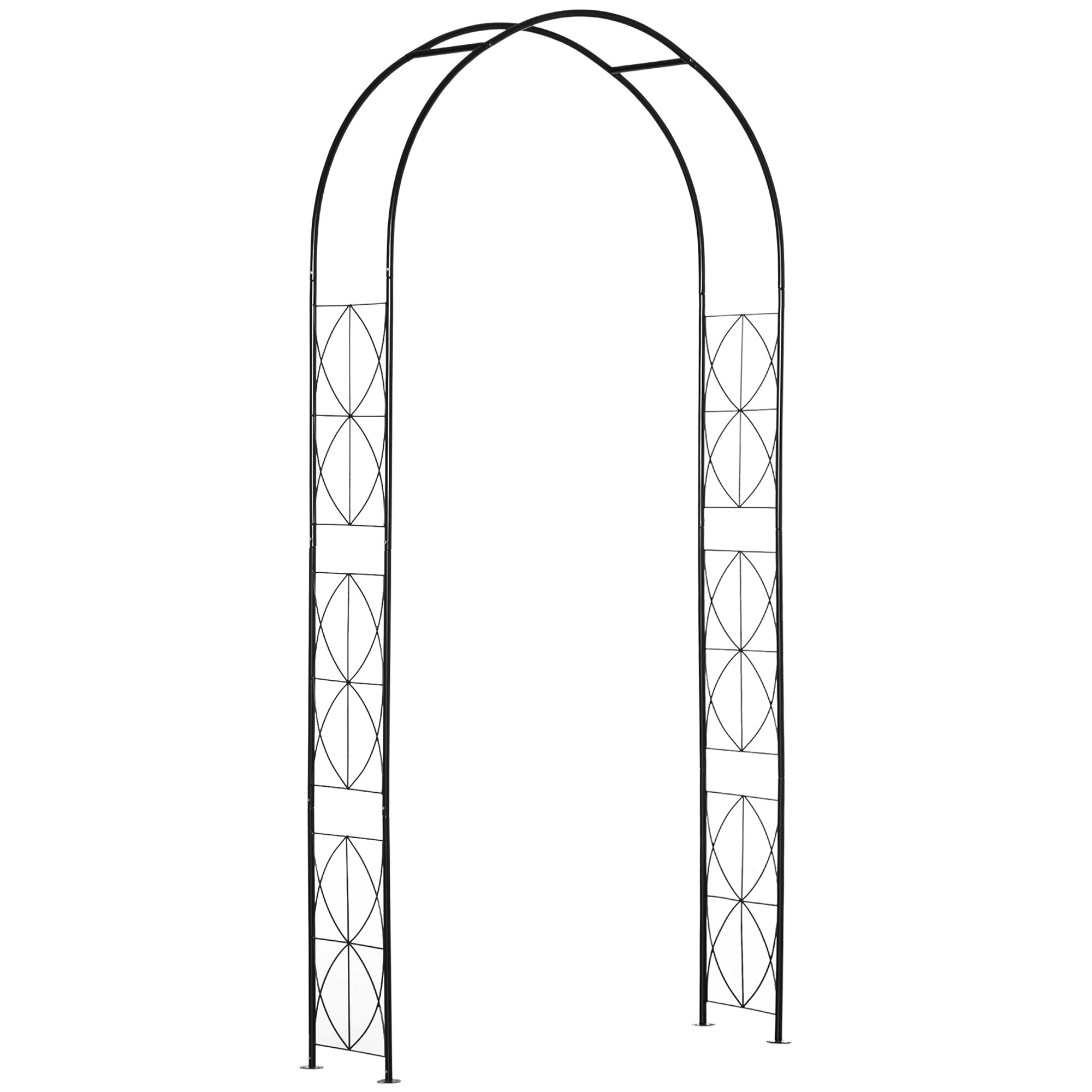 Outsunny Vintage Style Steel Garden Patio Outdoor Arbor & Trellis Arch Support For Vines & Climbing Plants Decoration - Black 2.3H m 