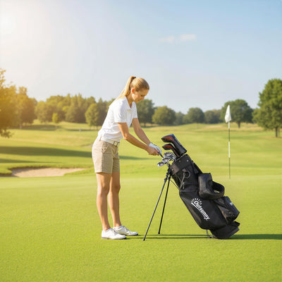 Outsunny Golf Stand Bag 6 Way Full-Length Dividers, Waterproof Golf Bag with 5 Pockets, Grey 