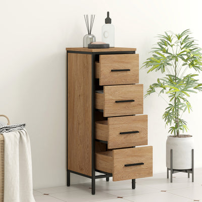 HOMCOM Narrow Bathroom Storage Cabinet with 4 Drawers - Oak 