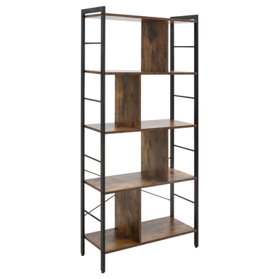 HOMCOM Industrial Storage Unit, 5 Tiers Bookcase with Open Compartments for Office Living Room, Bedroom, Rustic Brown and Black 
