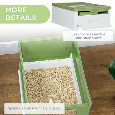 PawHut Hooded Cat Litter Box, Portable Pet Toilet, with Scoop, Front Entry - Light Green 