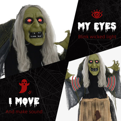 HOMCOM 5'2" Hunchback Witch Halloween Animatronic, with Glowing Eyes 