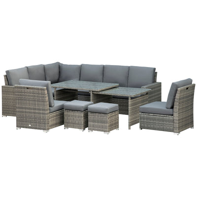 Outsunny Seven-Piece Rattan Garden Sofa Set, with Expanding Table - Grey 