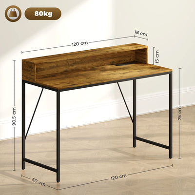HOMCOM 120cm Computer Desk with LED Lights and Power Outlets, Gaming Desk with Monitor Stand, Computer Table with Remote for Home Office Study, Rustic Brown 