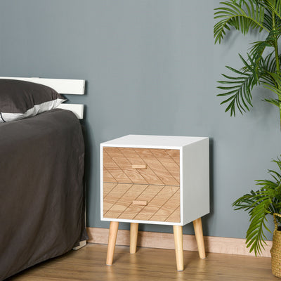 HOMCOM 2 Drawers Bedside Table with Pine Legs, Bedroom Wooden Storage Cabinet, Natural 