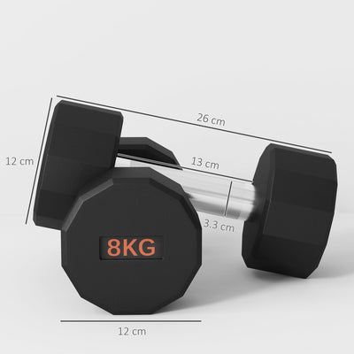 SPORTNOW 2 x 8kg Dumbbells Weights Set with 12-Sided Shape and Non-Slip Grip for Men Women Home Gym Workout 