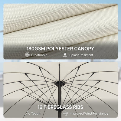Outsunny 2 m Shanghai Garden Parasol Umbrella with 16 Fibreglass Ribs, Outdoor Parasol Sun Shade with Crank & Tilt, Cream White 