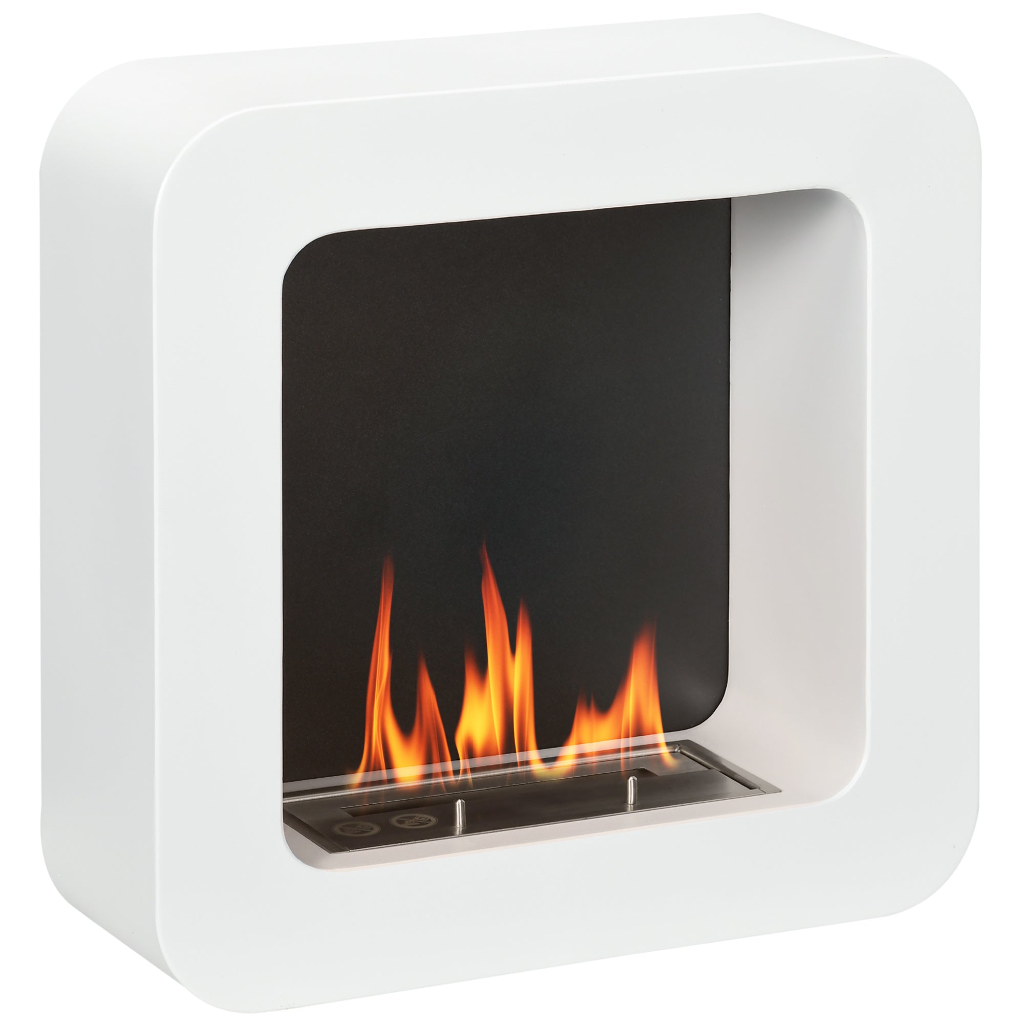 HOMCOM Wall Mounted Ethanol Fireplace, Bioethanol Heater Stove Fire with 1L Tank, 2.5 Hour Burning Time, White 