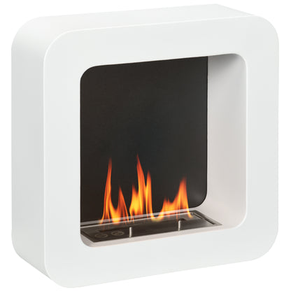 HOMCOM Wall Mounted Ethanol Fireplace, Bioethanol Heater Stove Fire with 1L Tank, 2.5 Hour Burning Time, White 