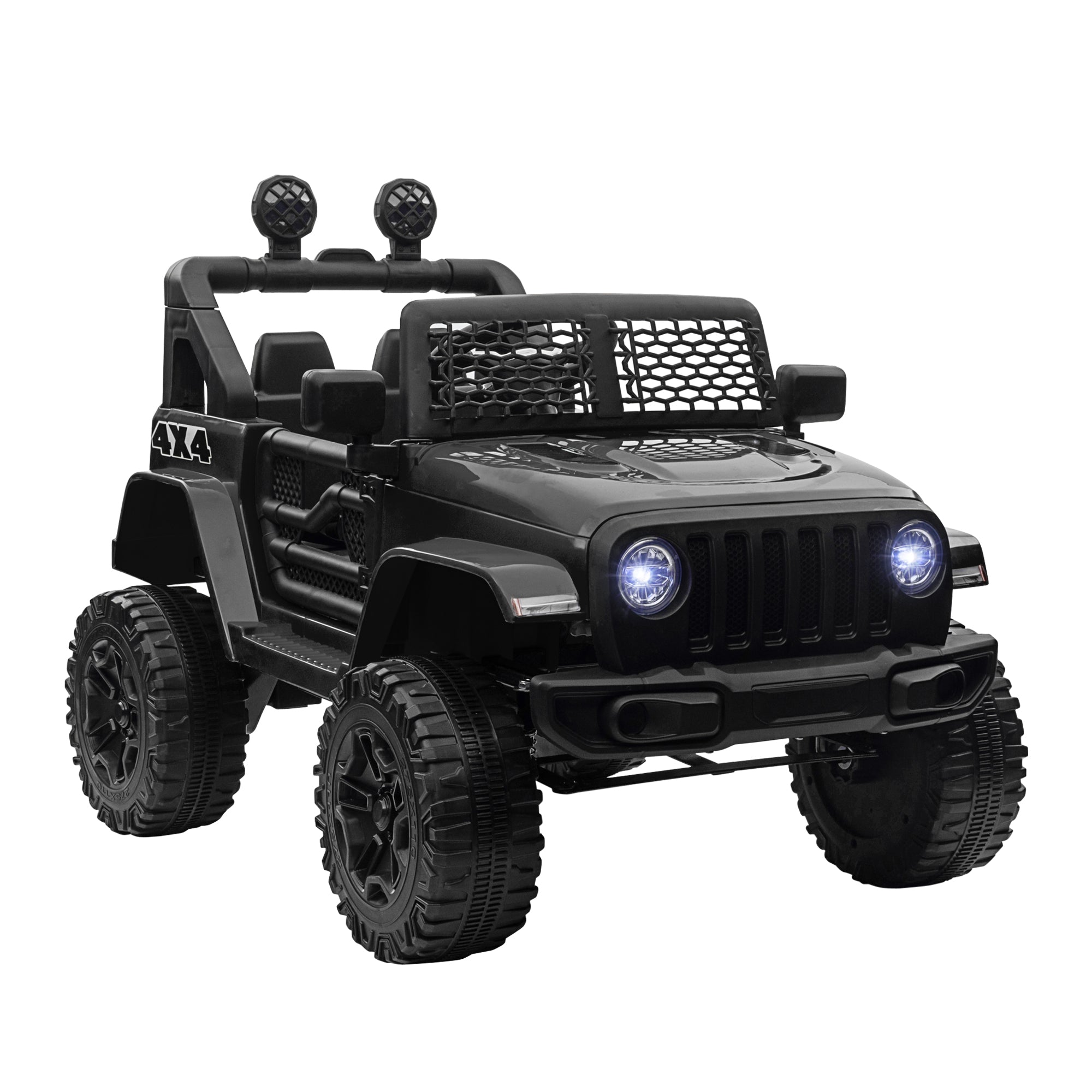 HOMCOM Kids Electric Ride On Car 12V Off Road Toy with Parental Remote Control 2 Motors Horn Lights Suspension Wheels for 3-6 Years Old Black 