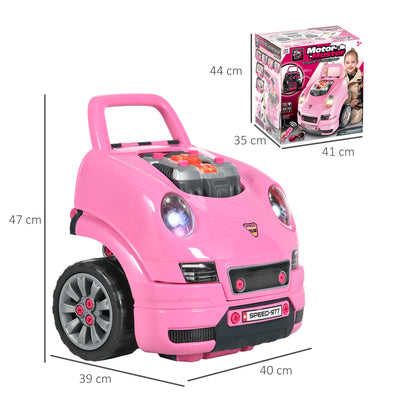 HOMCOM Kids Truck Engine Toy Set, with Horn, Light, Car Key, for Ages 3-5 Years - Pink 