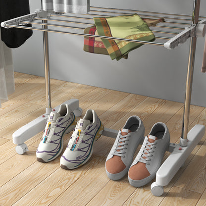 HOMCOM 3-Tier Clothes Airer, Stainless Steel Foldable Clothes Drying Rack with Wheels and Wings, Indoor and Outdoor, Easy Assembly, 142 x 55 x 152cm, White 