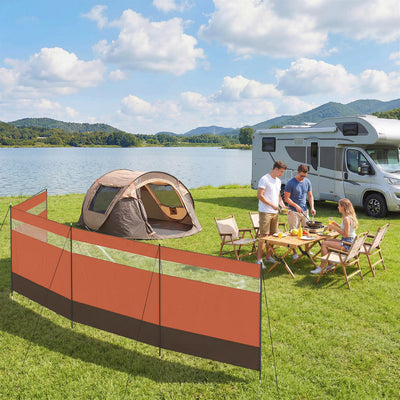 Outsunny Camping Windbreaker with Clear Windows, Carry Bag and Steel Poles, for Beach Caravan Campervan, 725 x 140cm, Orange 