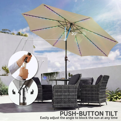 Outsunny 3 m Garden Parasol Umbrella with 112 Solar Powered LED Lights, Patio Umbrella with Crank Handle, Beige 
