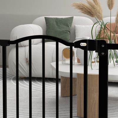 PawHut Metal 74-87cm Adjustable Pet Gate Safety Barrier w/ Auto-Close Door Black 
