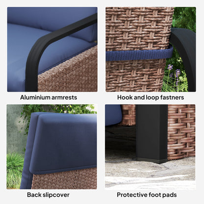 Outsunny 140° Reclining Rattan Armchair - Brown/Blue